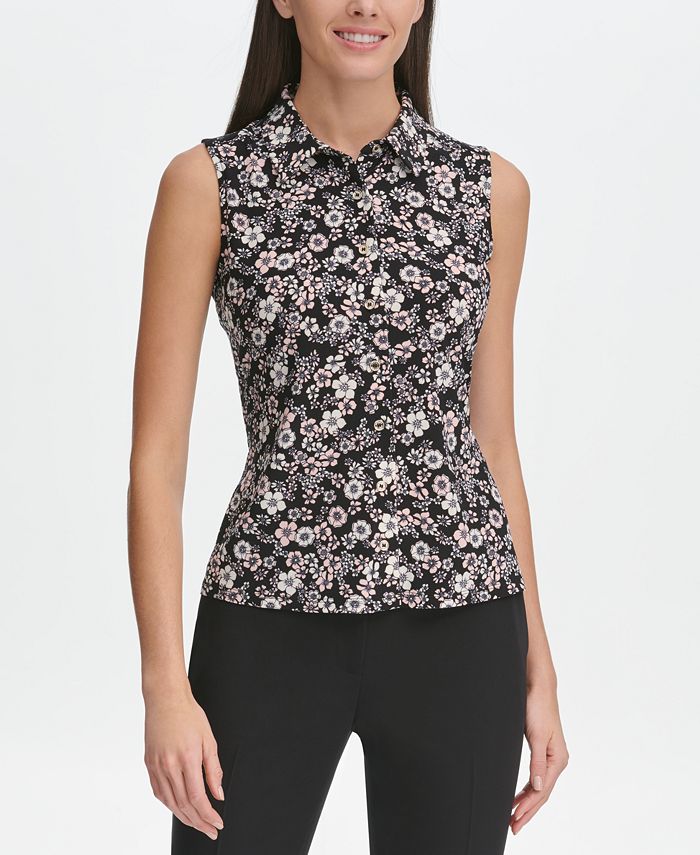 Tommy Hilfiger Floral-Print Sleeveless Shirt - Macy's