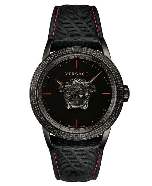 Versace Men S Swiss Palazzo Empire Black Leather Strap Watch 43mm Reviews All Fine Jewelry Jewelry Watches Macy S