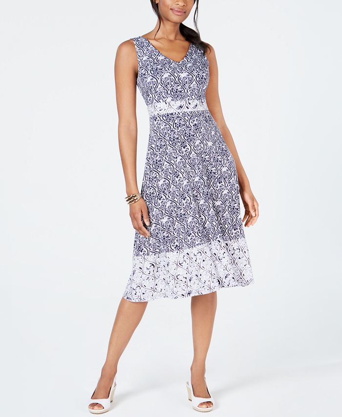 Charter Club Mixed-Print Sleeveless Midi Dress, Created for Macy's - Macy's