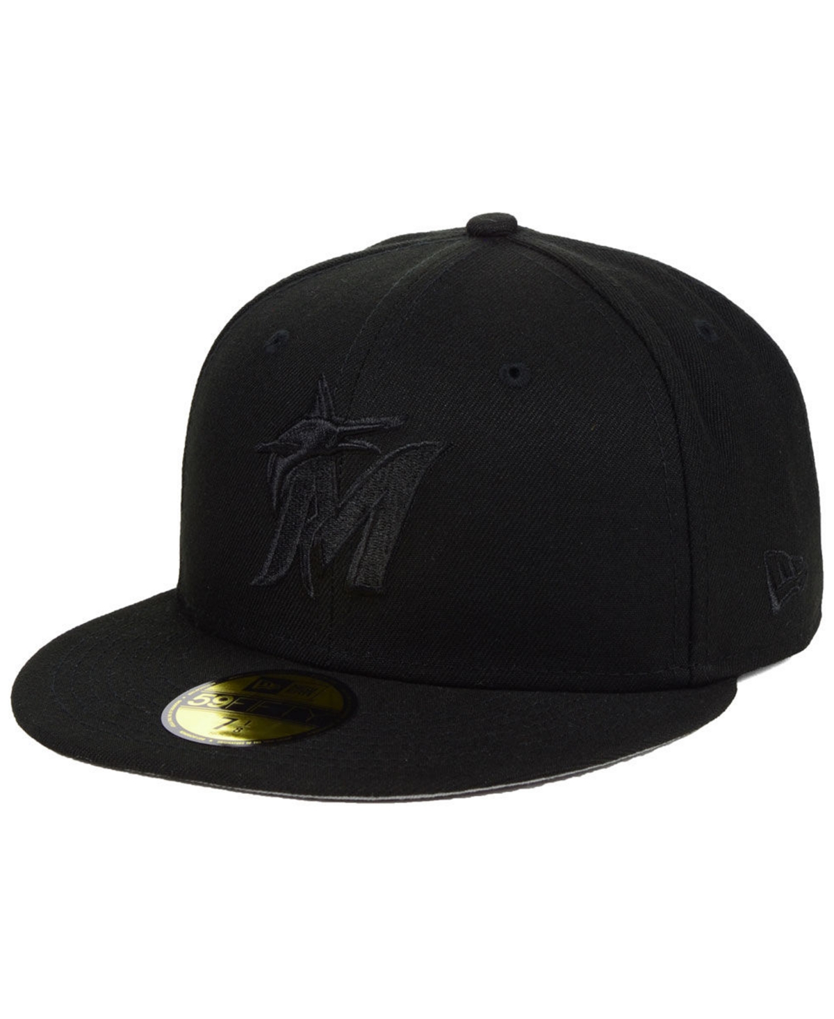 New Era Miami Marlins Triple Black Custom 59fifty Fitted Cap In Black,black