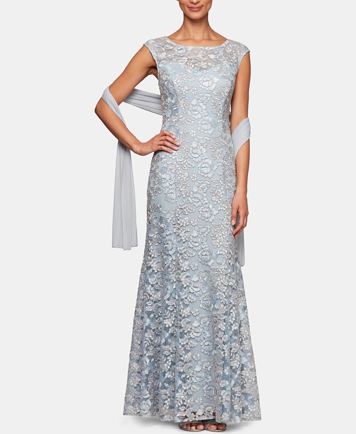 Alex evenings women's embroidered dress with illusion neckline hotsell