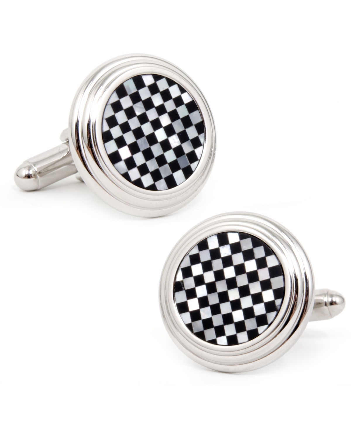 Onyx and Mother of Pearl Checker Step Cufflinks - Black