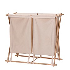 Collapsible Wood X-Frame Double Laundry Hamper