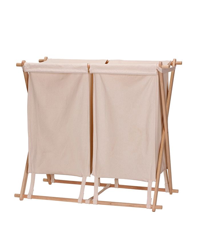 Household Essentials - Collapsible Wood X-Frame Double Laundry Hamper