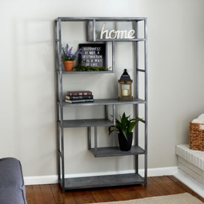 Slate Faux Concrete Tall Open Shelf Bookcase