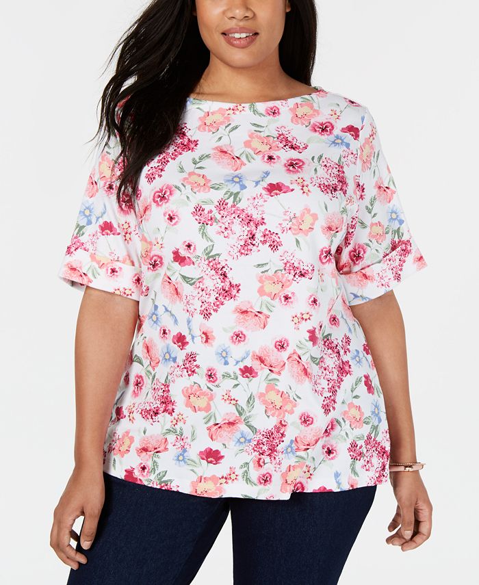 Karen Scott Plus Size Floral-Print T-Shirt, Created for Macy's ...