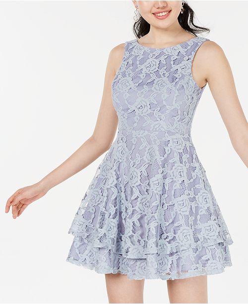 Juniors Lace Double Skirt Fit Flare Dress Created For Macy S