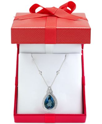 EFFY&reg; London Blue Topaz (7-7/8 ct. t.w.) & Diamond (7/8 ct. t.w.) 18" Pendant Necklace in 14k White Gold