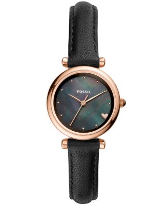 Fossil - Women's mini carlie rose tone black leather strap