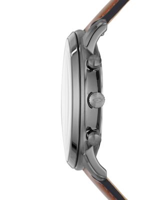 Mens Neutra Chrono gray case with brown leather strap