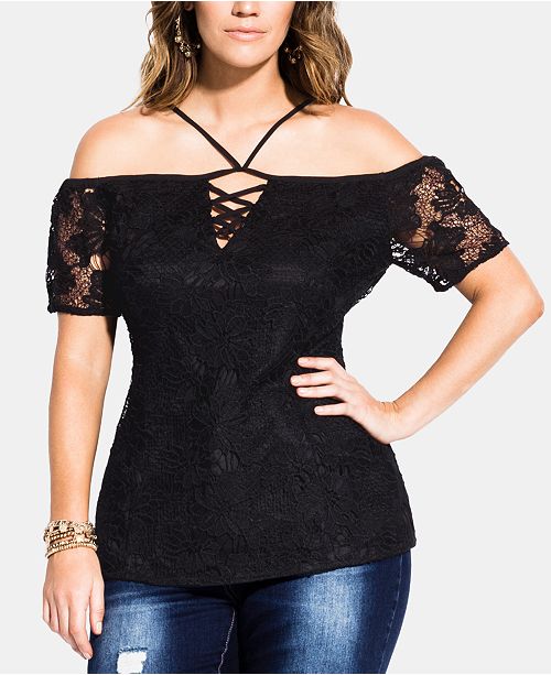 City Chic Trendy Plus Size Lace Up Off The Shoulder Top And Reviews