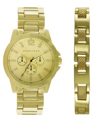 Sean John Men's Gold Bracelet Watch with Gold Bracelet Box Set