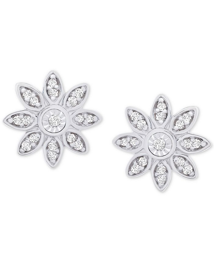 Macy's Diamond Flower Stud Earrings (1/10 ct. t.w.) in Sterling Silver