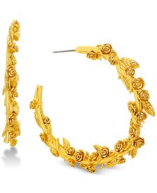 Gold-Tone Floral Vine Hoop Medium 1-9/10" Earrings