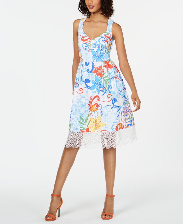 Donna Ricco Lace-Trim Fit & Flare Dress - Macy's