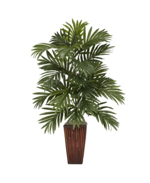 NEARLY NATURAL ARECA PALM W/ BAMBOO VASE SILK PLANT 