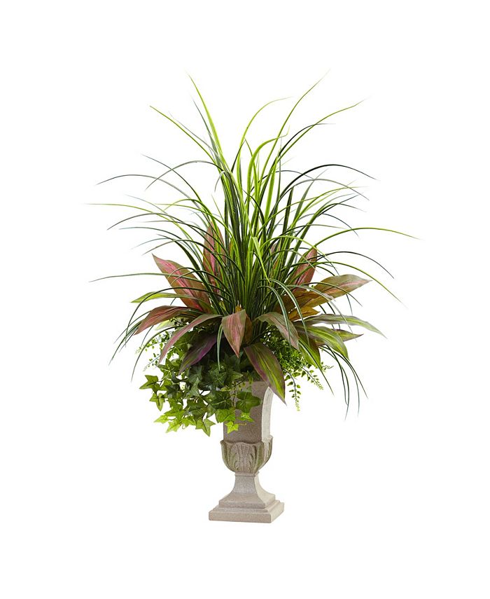 Nearly Natural - 3' Mixed Grass, Dracaena, Sage Ivy and Fern w/ Planter