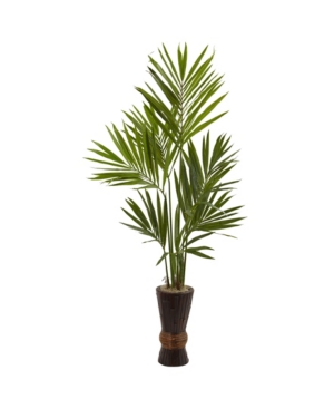 Nearly Natural 6' Kentia Tree W/ Bamboo Planter In Green