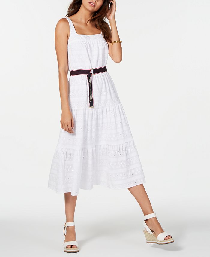 Tommy Hilfiger Cotton Eyelet Midi Dress, Created for Macy's - Macy's
