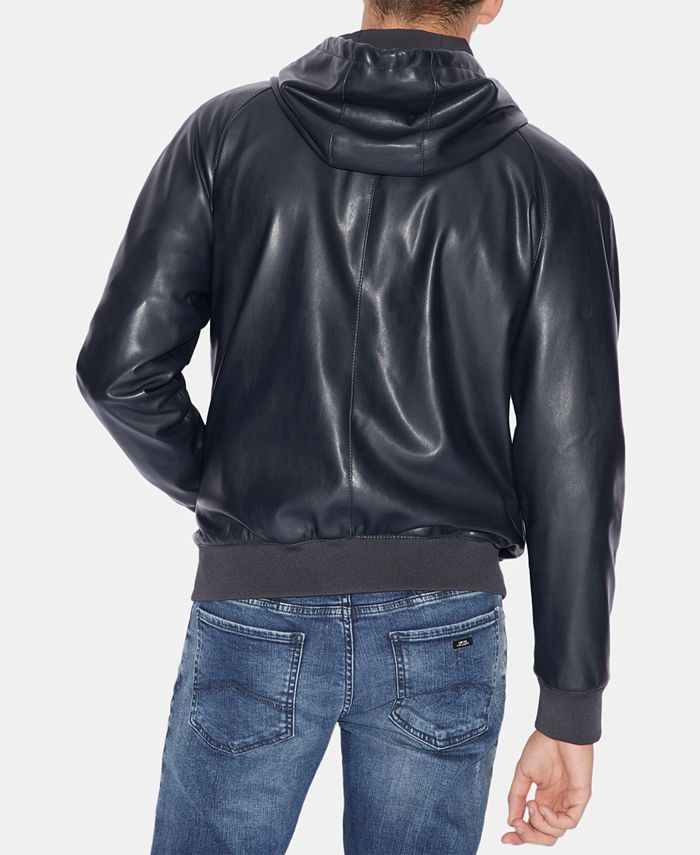 A|X Armani Exchange Men's Faux-Leather Hooded Jacket - Macy's