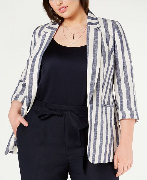 Bar Iii Trendy Plus Size Striped Jacket Created For Macy S