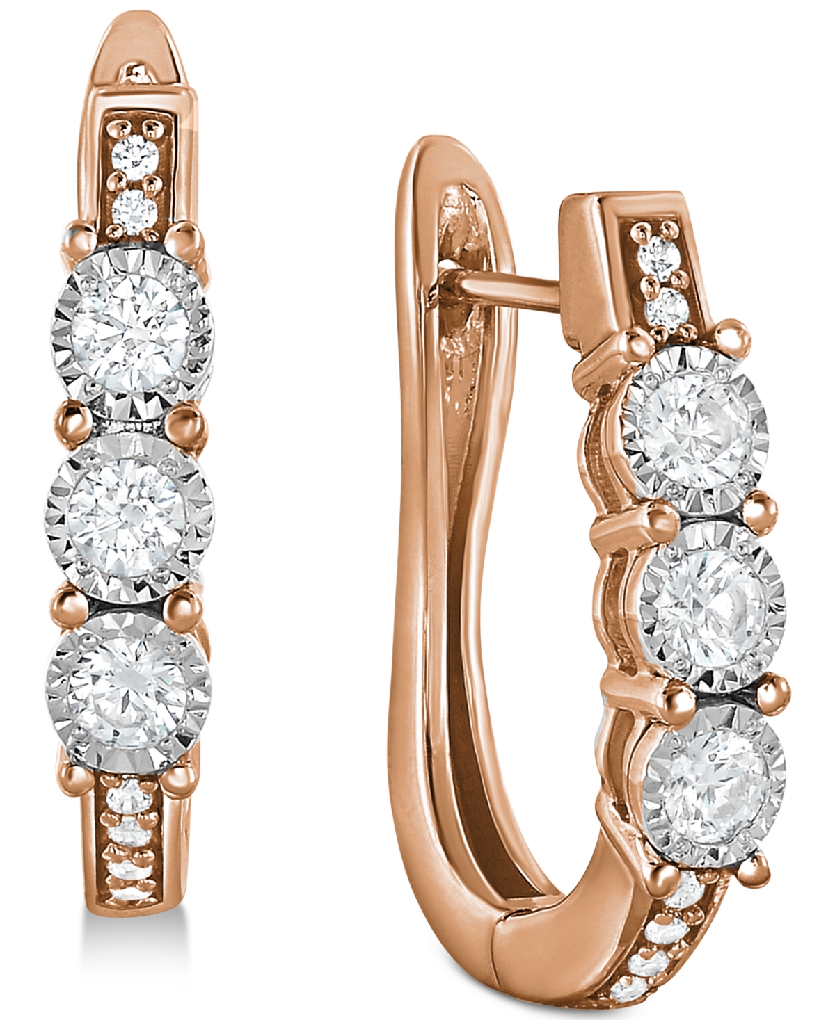 Diamond Three-Stone Hoop Earrings (1/2 ct. t.w.) in 10k White Gold - Rose Gold