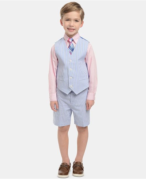 Nautica Little Boys 4 Pc Seersucker Vest Shorts Dress Shirt