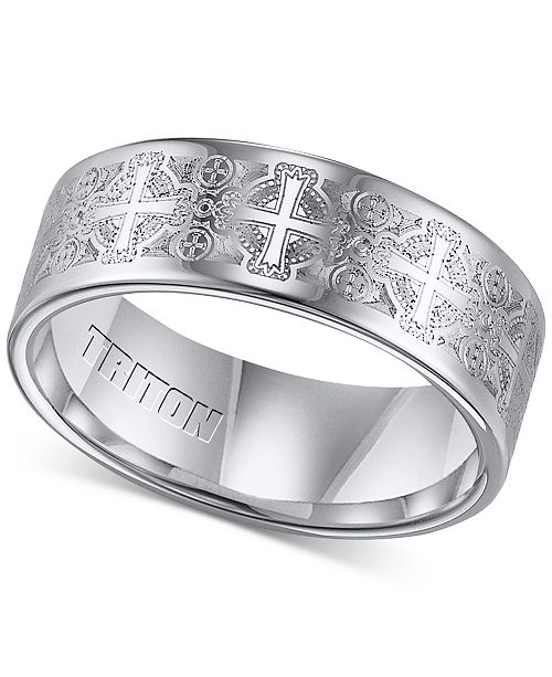 Triton Men S Tungsten Carbide Ring Comfort Fit Etched Cross