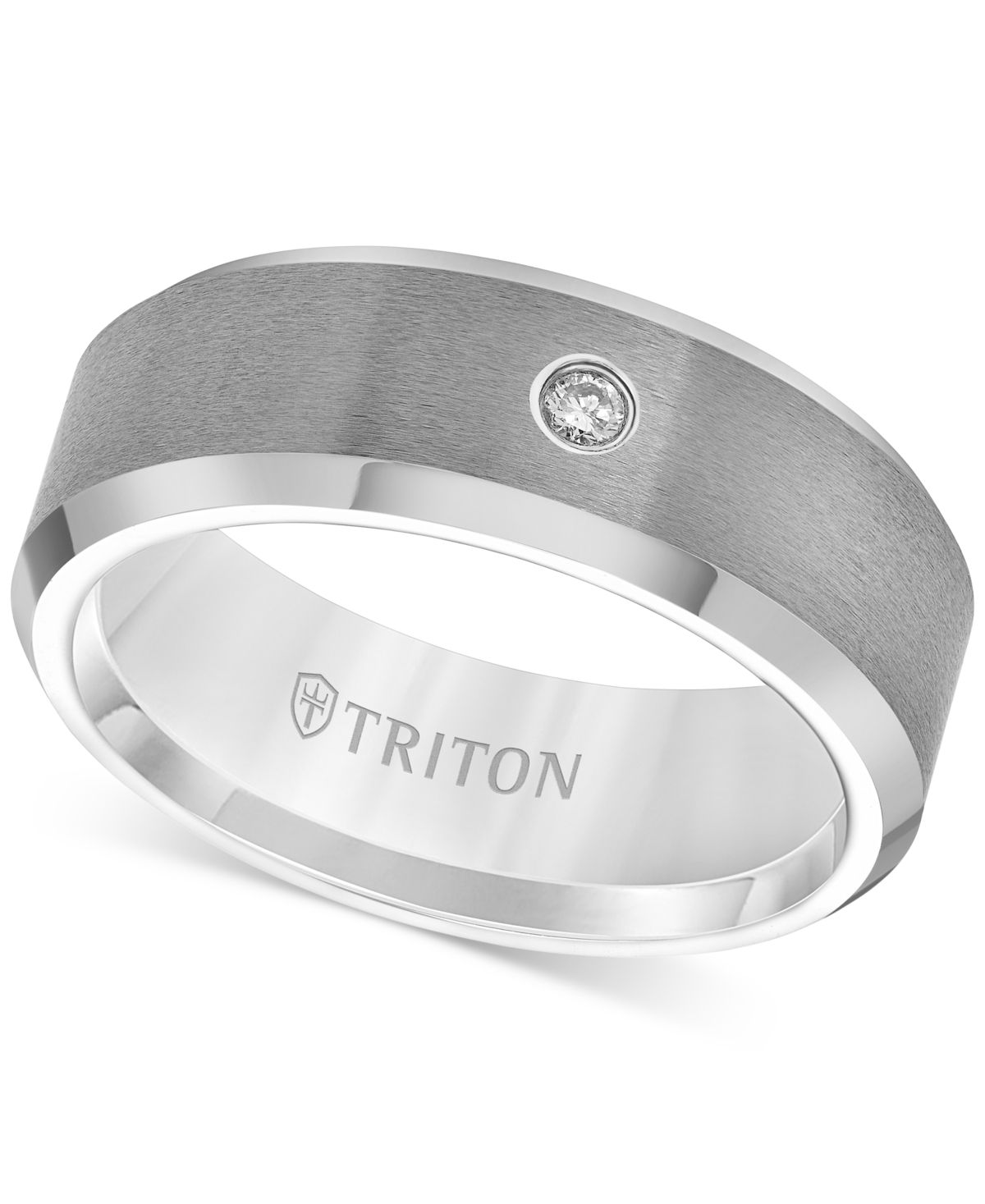 Men's Tungsten Carbide Ring, Single Diamond Accent Wedding Band - Tungsten