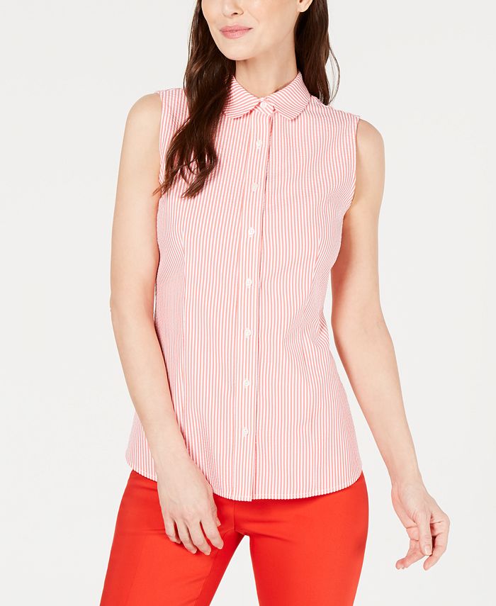 Anne Klein Sleeveless Seersucker Blouse Reviews Tops Women Macy S