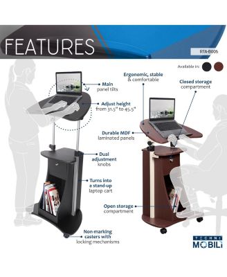 Techni Mobili Sit-to-Stand Rolling Adjustable Laptop Cart