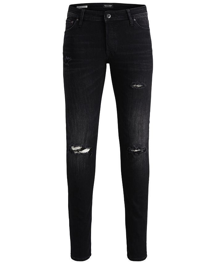 Jack & Jones Men's Slim Fit Black Glenn Jeans With Used Details - Macy's