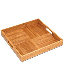 Wooden Bamboo Criss Cross Serving Tray with 2 Cutout Handles