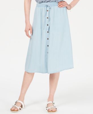 Co Chambray Button-Front Midi Skirt 