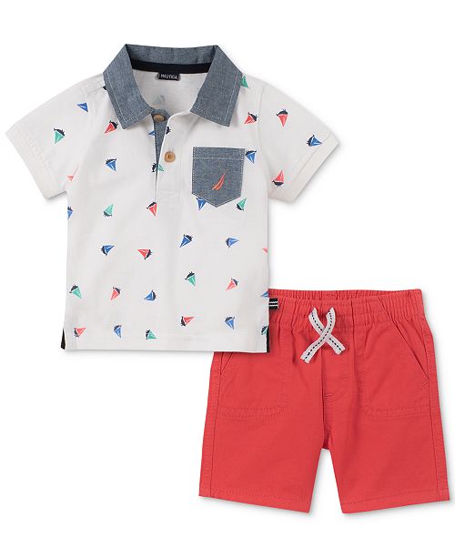 Nautica Baby Boys 2 Pc Cotton Printed Polo Shirt Shorts Set