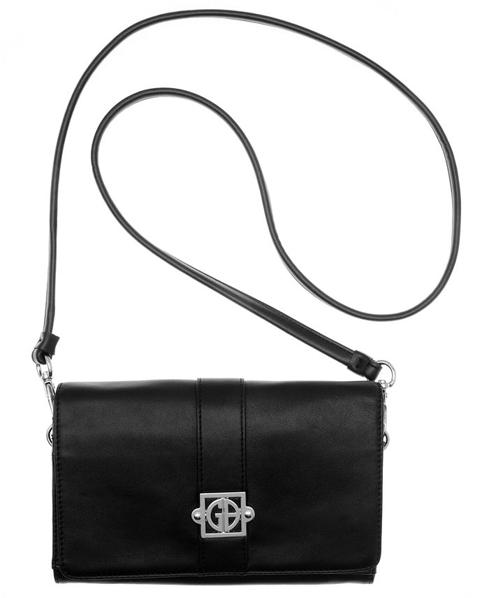 Sale Giani Bernini Black Shoulder Bag w/Two Flap Pockets, Black Leather Bernini Shoulder Bag, Bernini Shoulder Bag w/Organizational Pockets