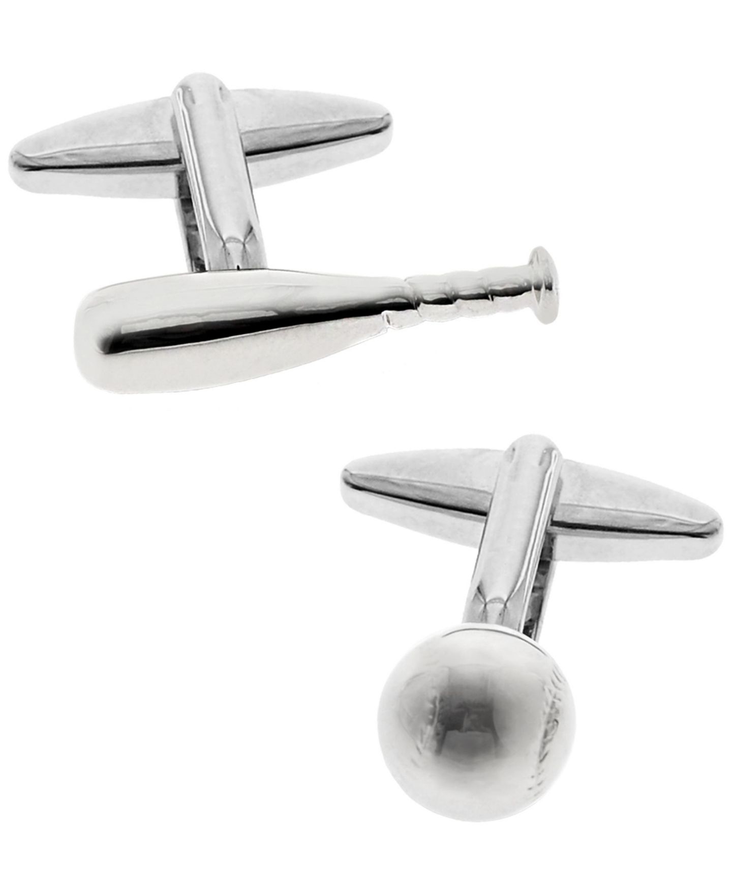 Мужские запонки Rhona Sutton Sutton Silver-Tone Baseball And Bat Cufflinks, цвет: Серебряный — фото 1