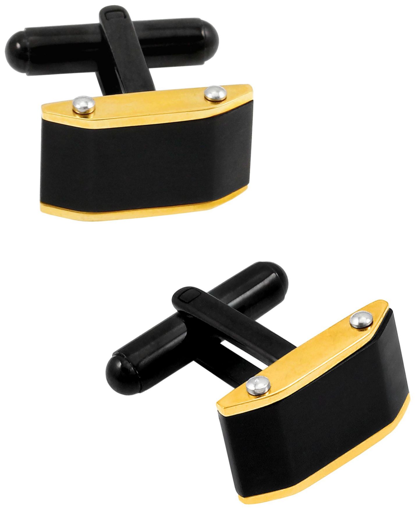 Мужские запонки Rhona Sutton Sutton Stainless Steel Black And Gold Cufflinks, цвет: Чёрный — фото 1
