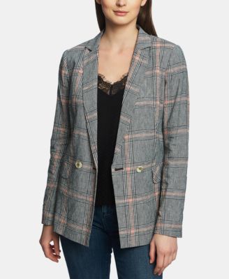 1.STATE Plaid Double-Breasted Blazer 