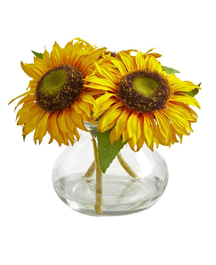 Nearly Natural - Sunflower Artificial Arrangement in Glass Vase