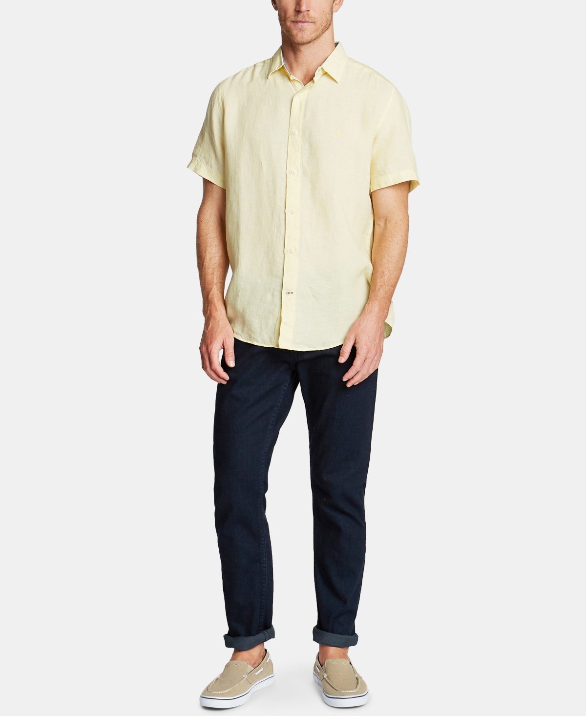 Nautica Men's Classic-Fit Solid Linen Short-Sleeve Shirt