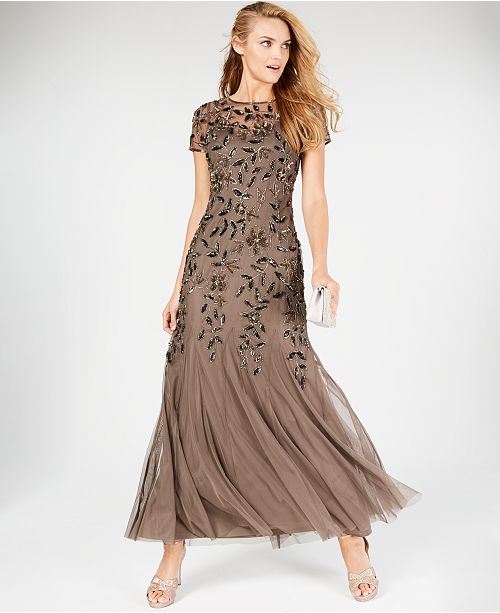 Adrianna Papell Petite Floral-Beaded Gown