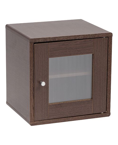 Iris Usa Wood Storage Cube With Window Door Brown Oak Kuda