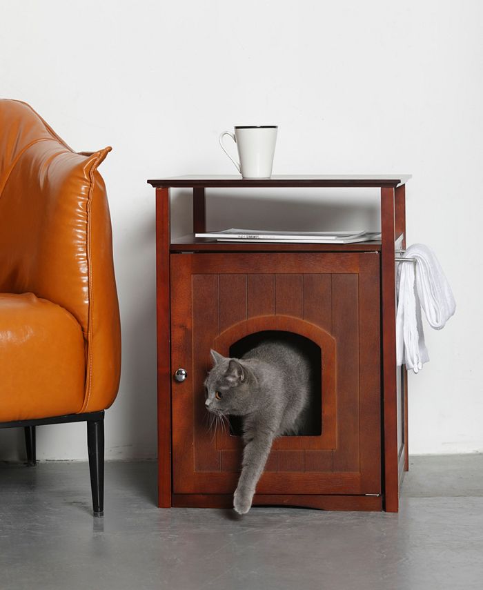 zoovilla Cat Washroom Litter Box Cover or Night Stand Pet House, Walnut