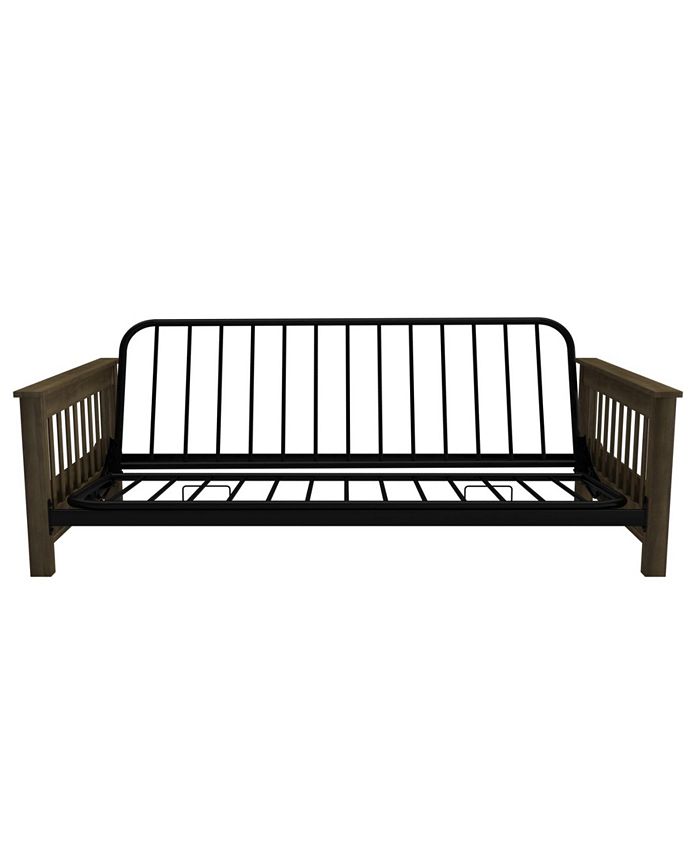 EveryRoom Noah Wood Arm Oak Futon with 6'' Coil Linen Mattress Macy's