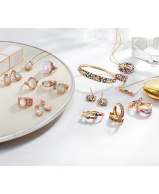 Opal (1-5/8 ct. t.w.), Multi-Sapphire (1/2 ct. t.w.) and Diamond (1/4 ct. t.w.) Drop Earrings in 14k Rose Gold