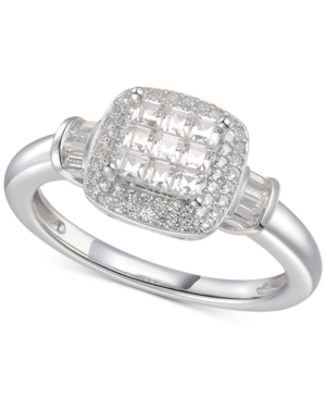 image of Cubic Zirconia Square Cluster Halo Ring in Sterling Silver