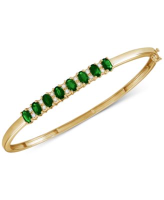 Macy's - Emerald (3-1/8 ct. t.w.) & Diamond (1/8 ct. t.w.) Bangle Bracelet in 14k Gold over Sterling Silver. (Also Available in Ruby/14K Rose Gold over Sterling Silver, orSapphire/Tanzanite in Sterling Silver)