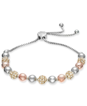 Charter Club Pave & Imitation Pearl Slider Bracelet, Created For Macy's In Tri-tone