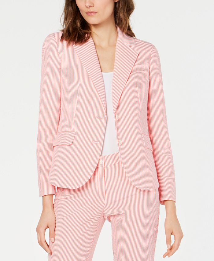 Anne Klein Striped Seersucker Two Button Jacket Macy s